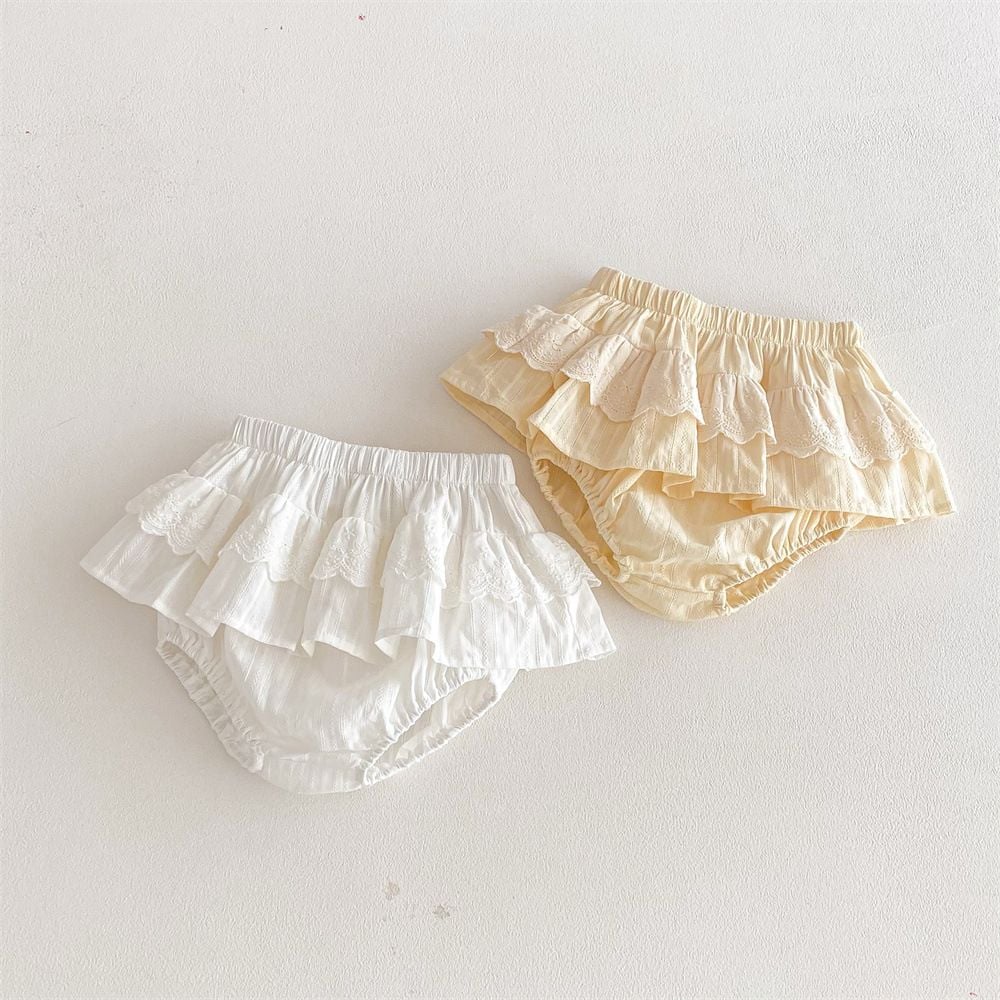 Baby Girls Lace Skort with Ruffle Trim, Fashion Bloomers, Versatile Princess Mini Skirt & Tutu Skirt