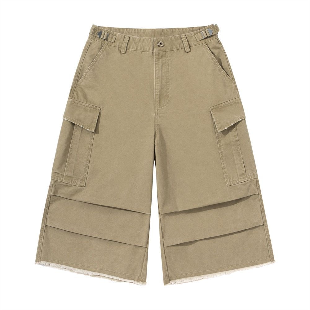Men's Loose Casual Cargo Seven-Point Shorts With Vintage Raw Hem