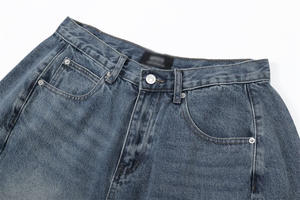 Men's Punk Washed Distressed Denim Shorts Loose Wide Leg