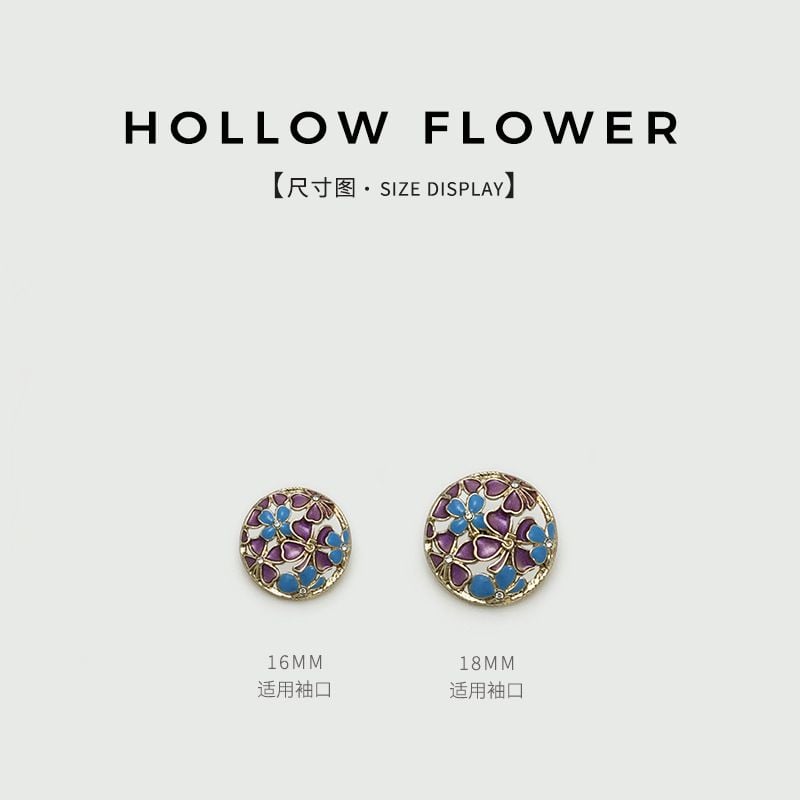Vintage hollow flower enamel coated metal button, high-grade round decorative button