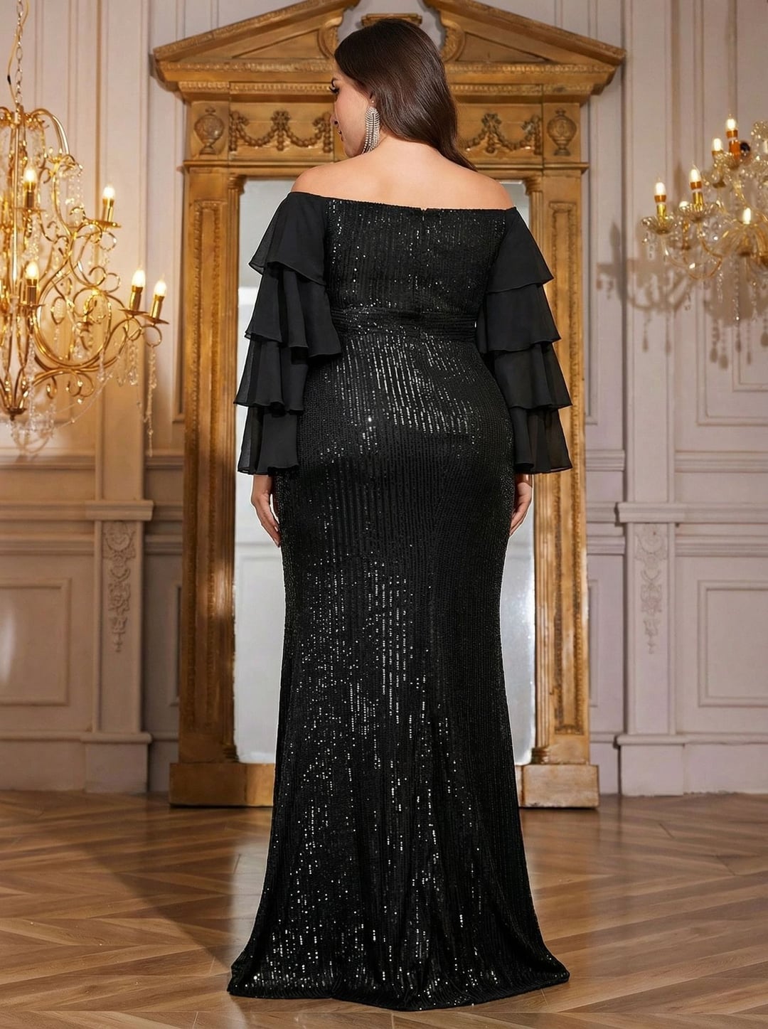 Plus Size Women Off Shoulder Cake Sleeve Dress, Elegant European American Style