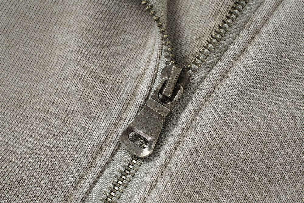 Men Washed Distressed Zip‑Up Hooded Cardigan, Loose Deconstructed Spliced Street‑Style Sweatshirt, Unique Diagonal Zipper Outerwear for Spring Autumn