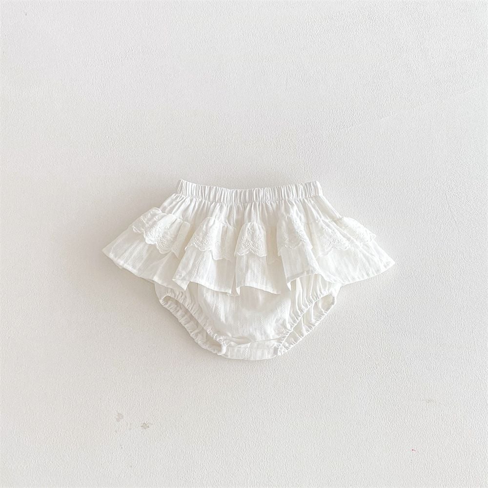 Baby Girls Lace Skort with Ruffle Trim, Fashion Bloomers, Versatile Princess Mini Skirt & Tutu Skirt