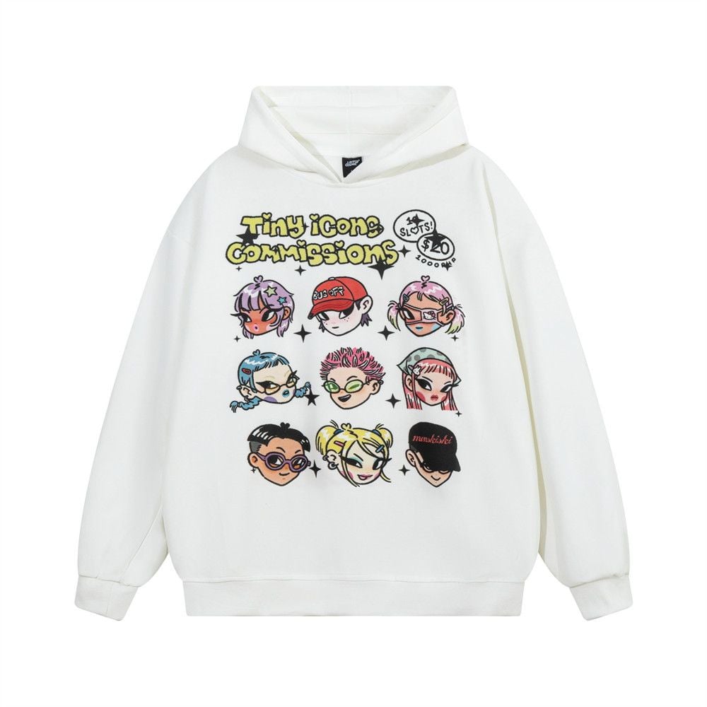 Men Fun Cartoon Graphic Print Pullover Hoodie, Loose Casual Hip‑Hop Street‑Style Sweatshirt Jacket for Spring Autumn