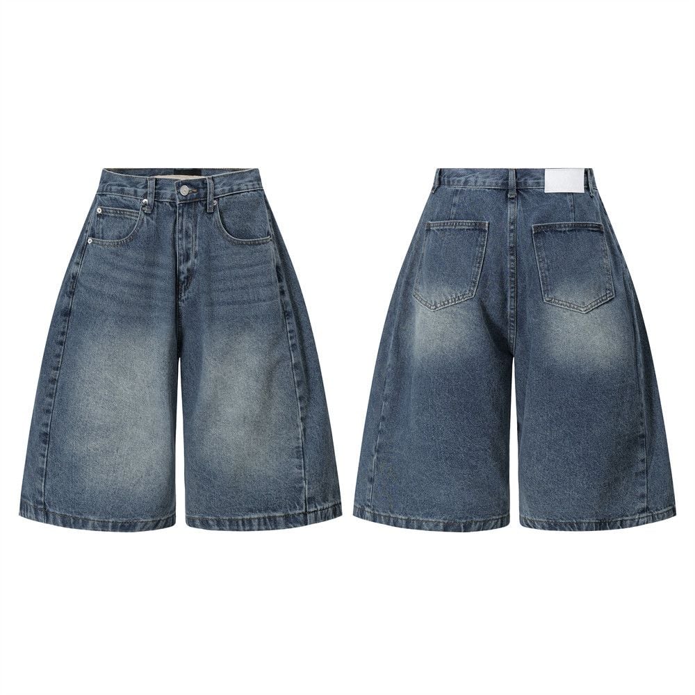 Men's Punk Washed Distressed Denim Shorts Loose Wide Leg