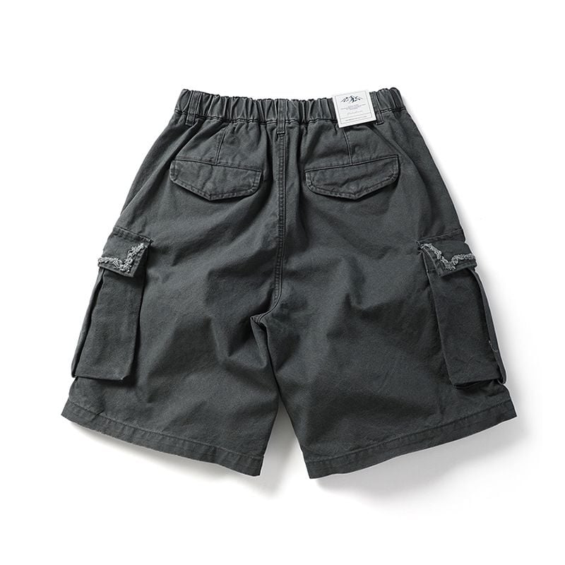 Men’s Summer Cargo 5‑Inch Shorts, American High‑Street Vibe Style, Solid Color, Ripped & Patchwork Design, Loose Casual Fit