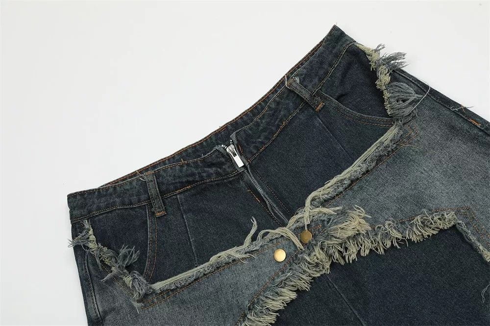 Men's American High Street Star Patch Embroidered Denim Shorts