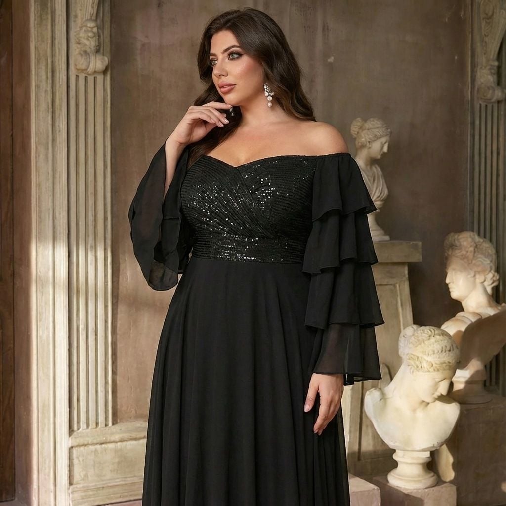 Elegant Plus Size One-shoulder Sequin Bridesmaid Dress
