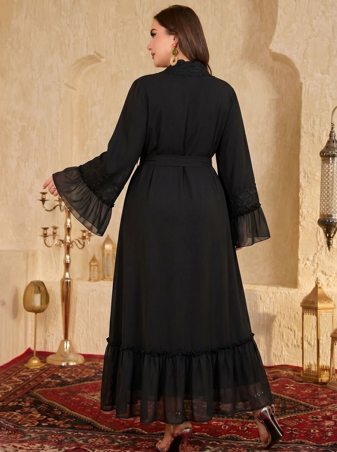 Plus Size Ethnic Style Long Loose Maxi Dress with Lace Splicing