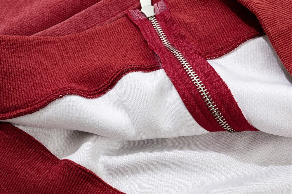 Men’s Color‑Block Patchwork Washed Zip‑Up Hoodie, Hip‑Hop Streetwear Two‑Way Zipper Jacket