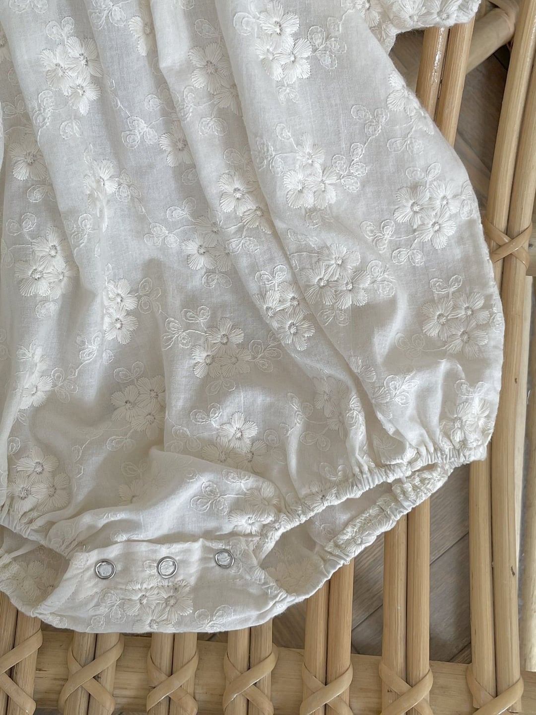 Girls Embroidered Short Sleeve Romper, Cotton Bodysuit for Infants