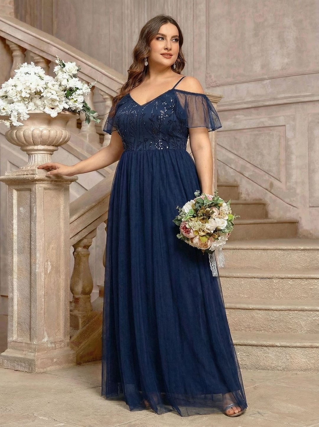 Plus Size Sequin Dress, Spaghetti Strap Flutter Sleeve