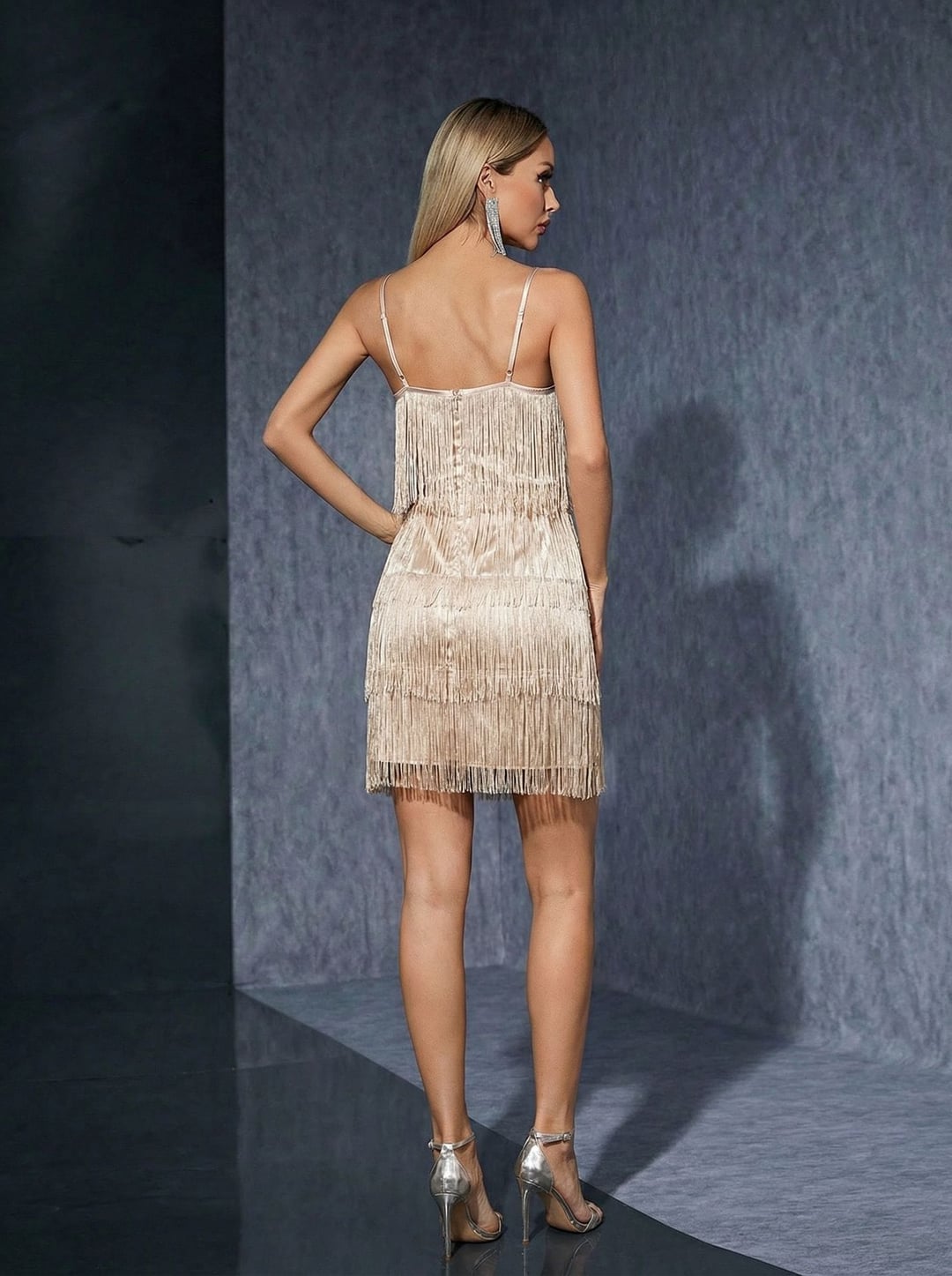 Women One-Shoulder Elegant Satin Dress With Flowy Tassels