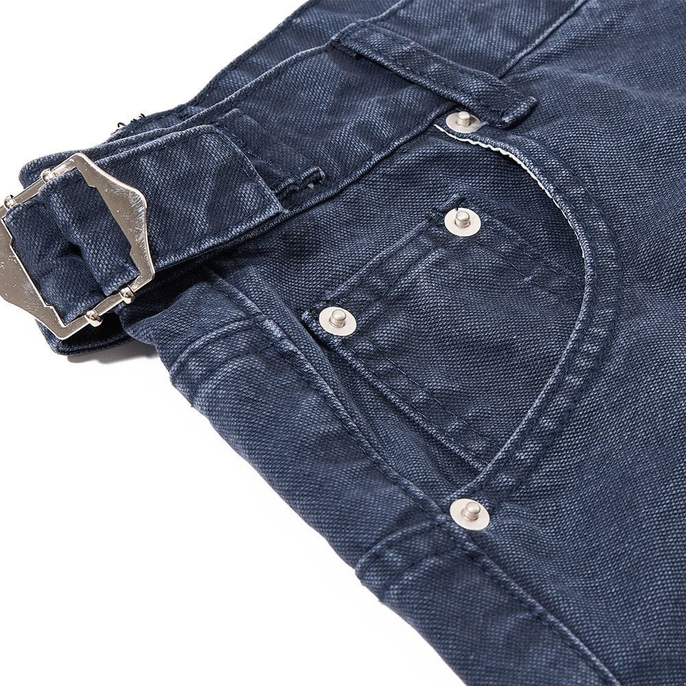 Men’s Summer Punk Street‑Style Canvas Work Shorts, Button Fly, Washed Distressed, Loose Fit, 7/8 Length