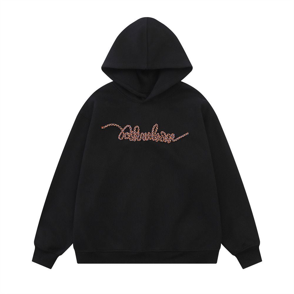 Men Blue Casual Pullover Hoodie, Woven Letter Graphic Design, Loose Vibe Street‑style Sweatshirt for Spring and Autumn
