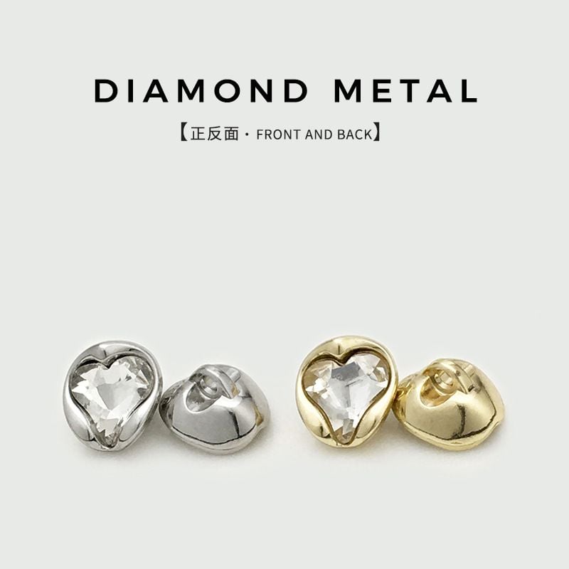 Sparkling Rhinestone Heart Buttons Golden Irregular Metal Small Buttons for Shirts