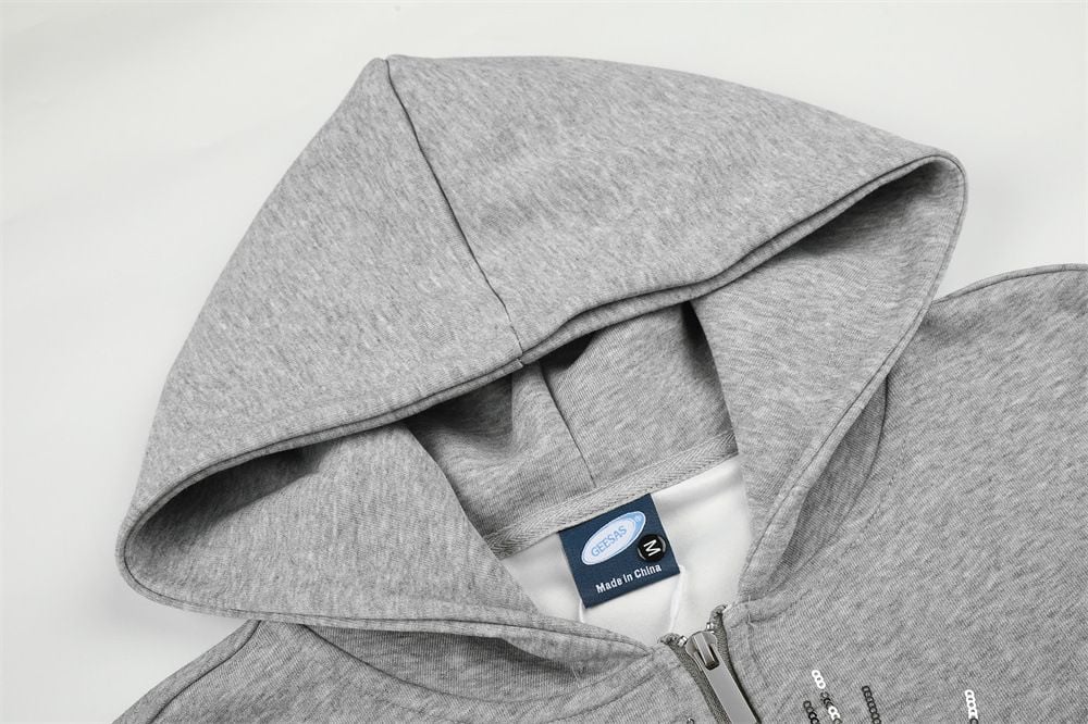 Men High‑Street Unique Design Hoodie Jacket, Star Sequin Embroidery Two‑Way Zipper Loose Casual Sweatshirt for Spring Autumn