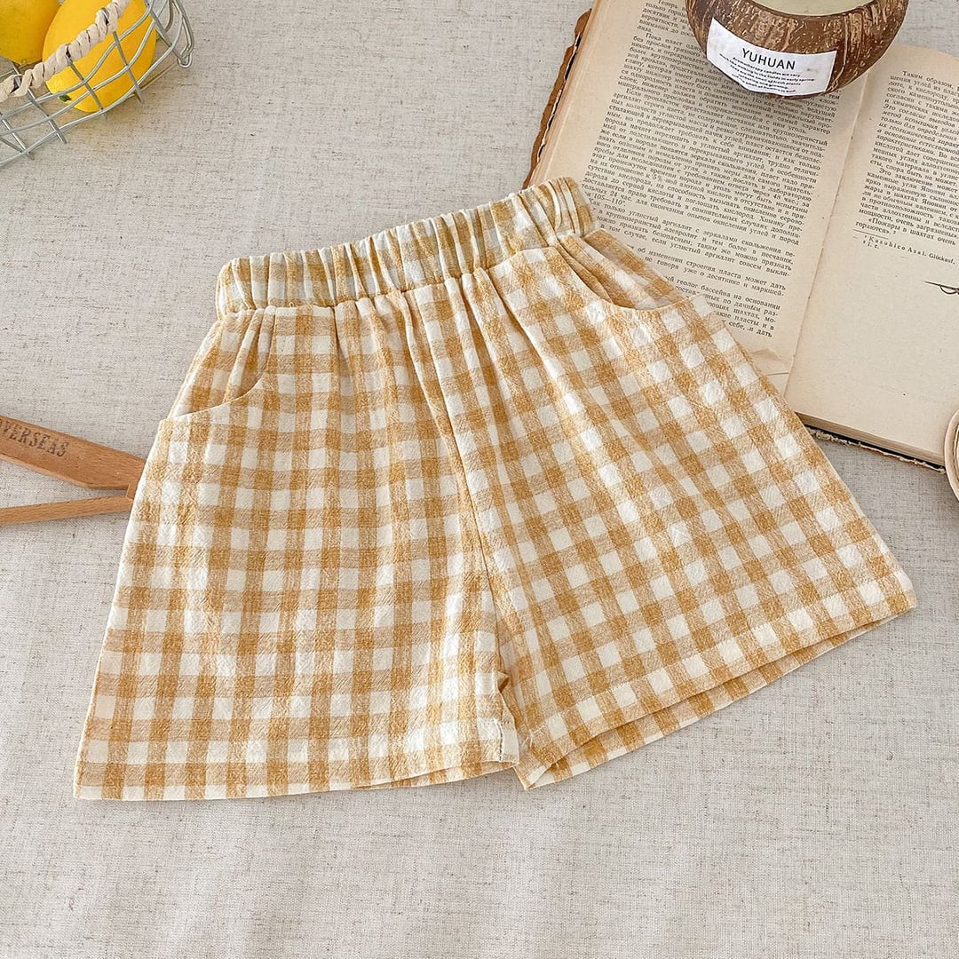 Boys Plaid Linen Cotton Shorts, Thin Breathable Casual Home Shorts for Summer