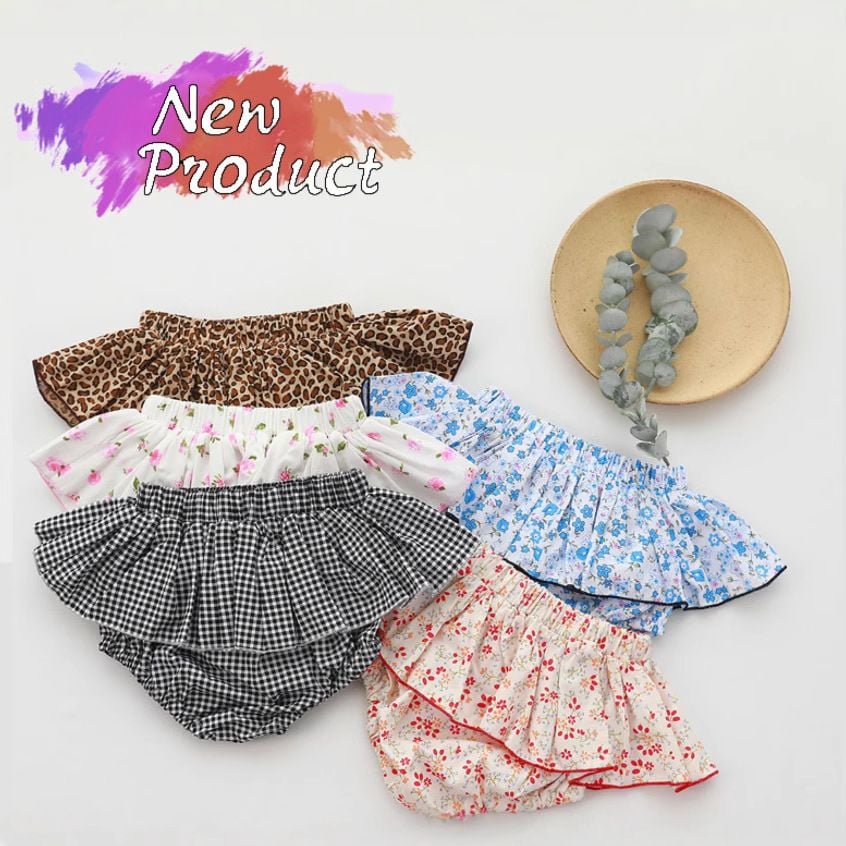 Korean Style Girls Tutu Skirt, Floral Ruffle Skort, Elastic Waist Bloomers for Kids Spring & Autumn