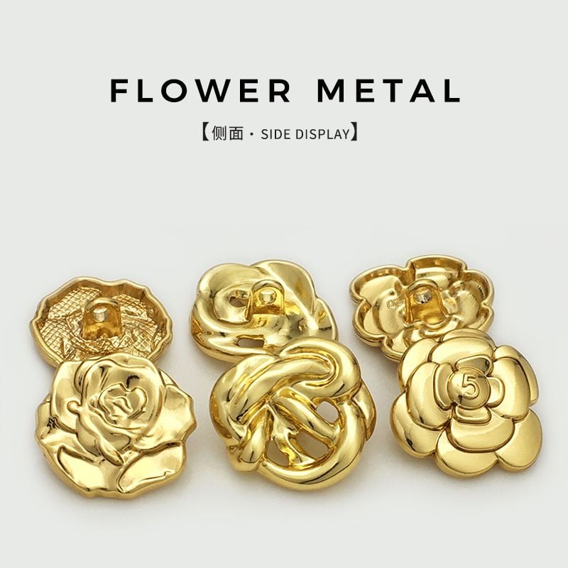 Vintage Camellia Flower Metal Buttons
