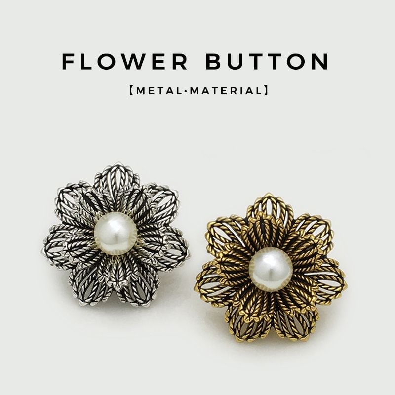 Vintage Hollow Metal Buttons with Pearl Flower Design, Versatile Garment Fasteners
