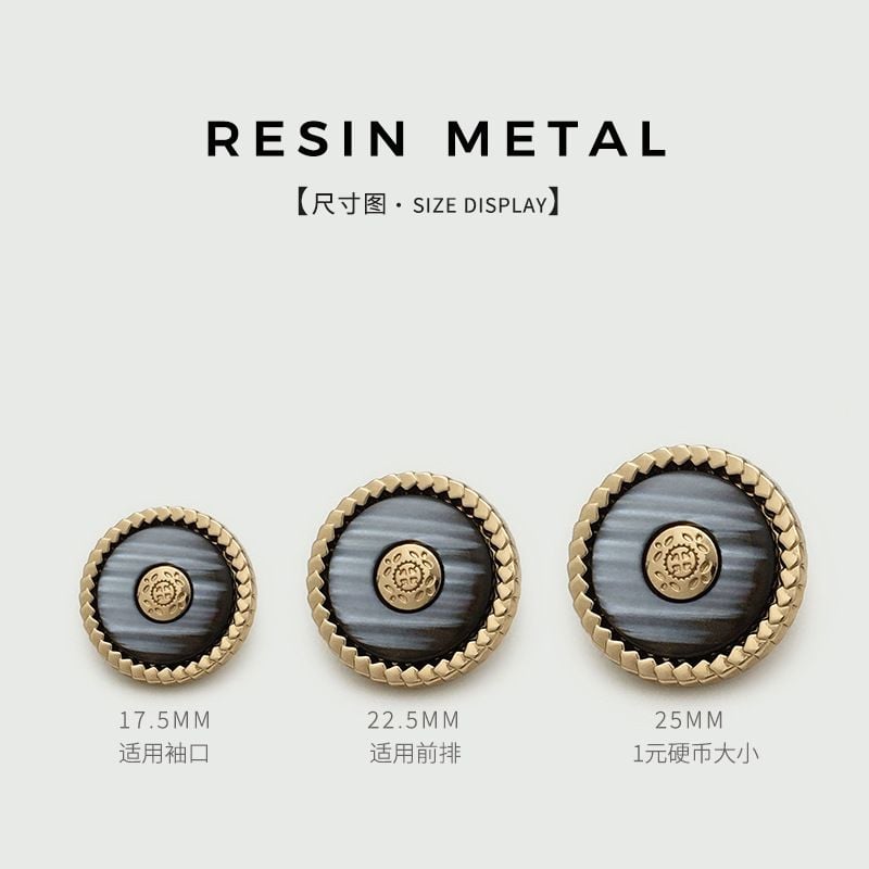 Round Resin Metal Combined Buttons Wave Pattern Two-tone Mixed Buttons