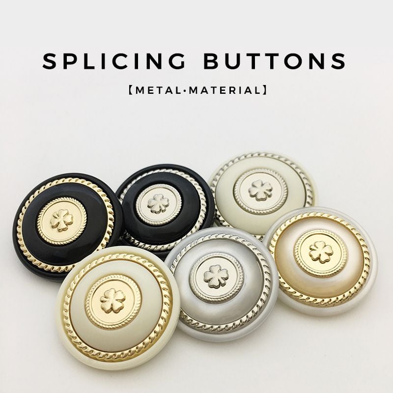 Premium Round Two-tone Resin Buttons with Metal Four-leaf Clover