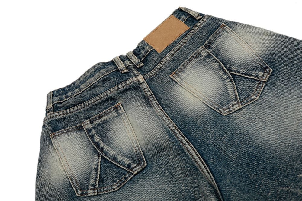 Men's Gradient Washed Denim Shorts, Loose Wide-Leg Straight Fit