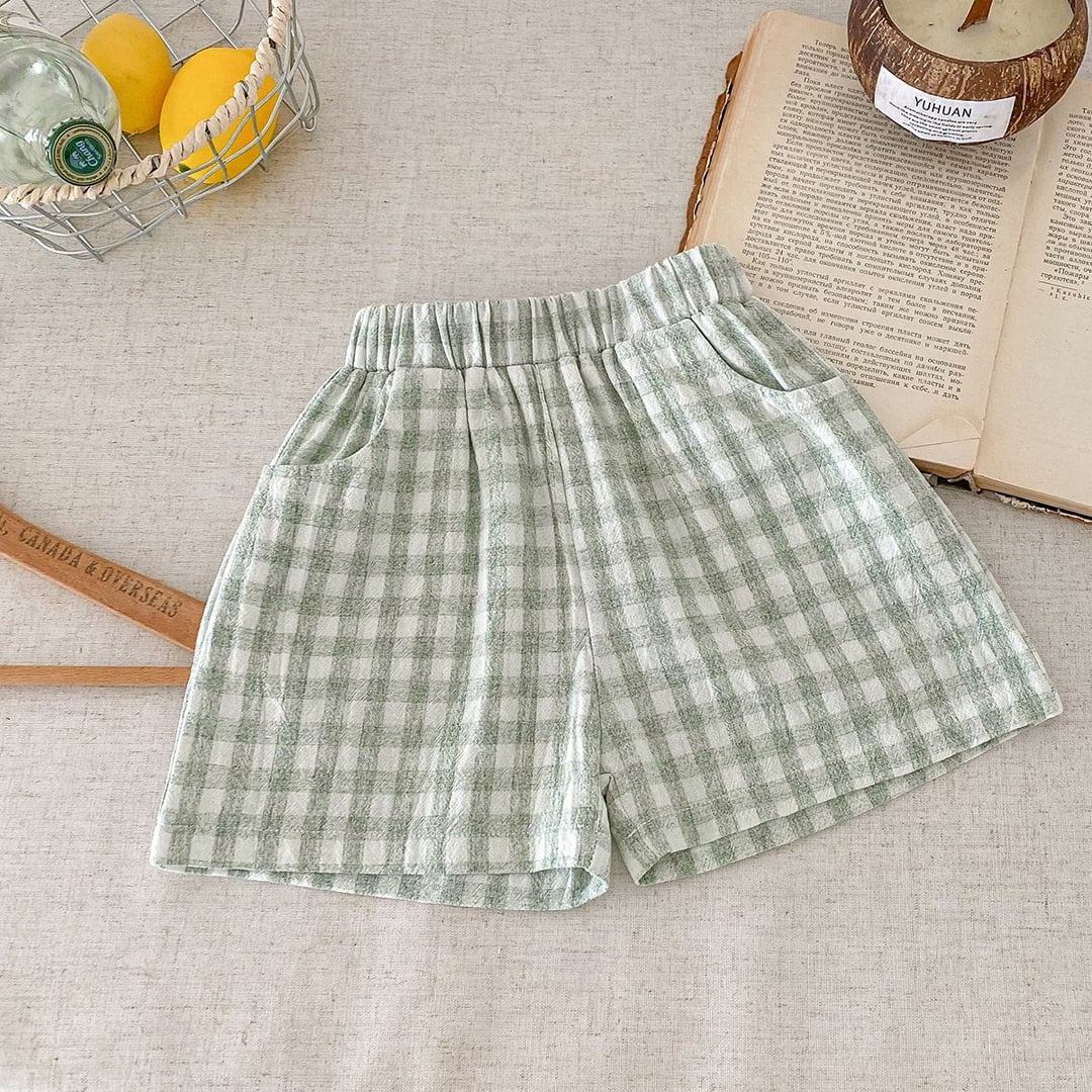 Boys Plaid Linen Cotton Shorts, Thin Breathable Casual Home Shorts for Summer
