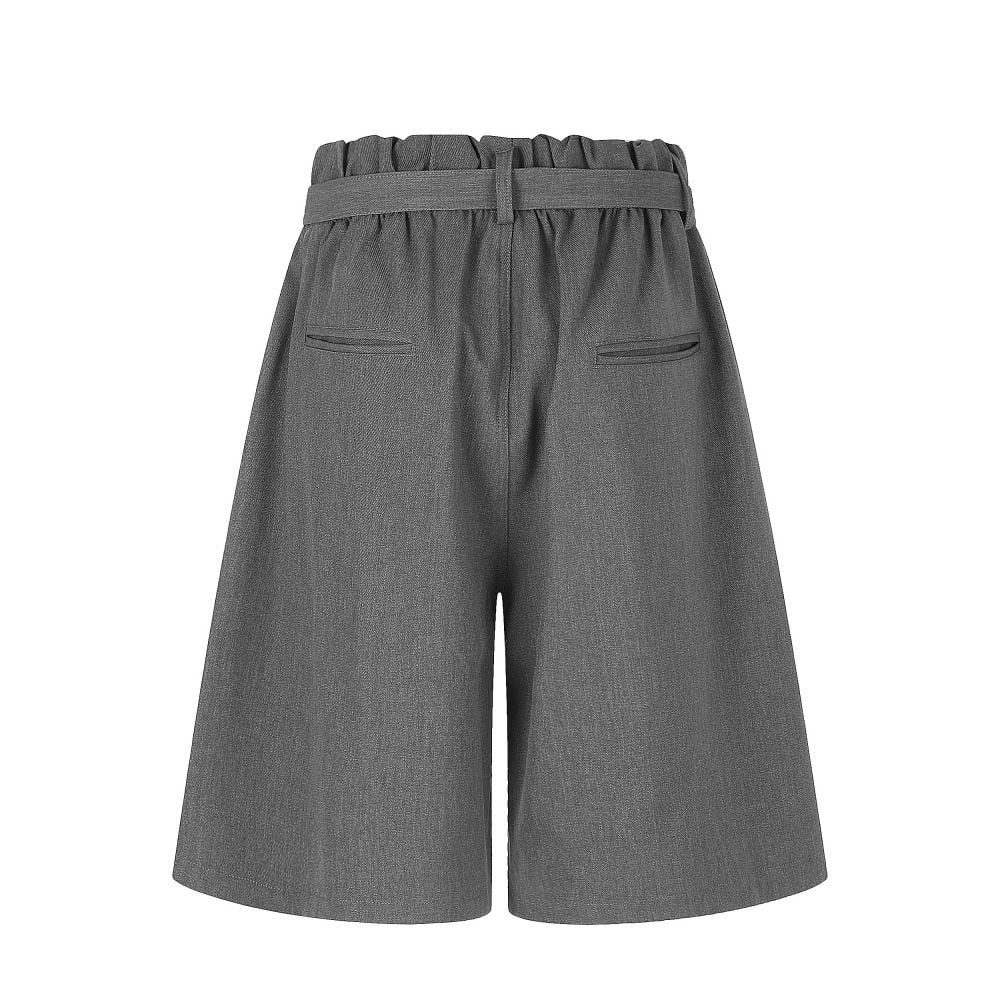 Men Solid Loose Wide‑Leg Suit Shorts, Japanese Street Style Versatile Casual 5‑Point Shorts