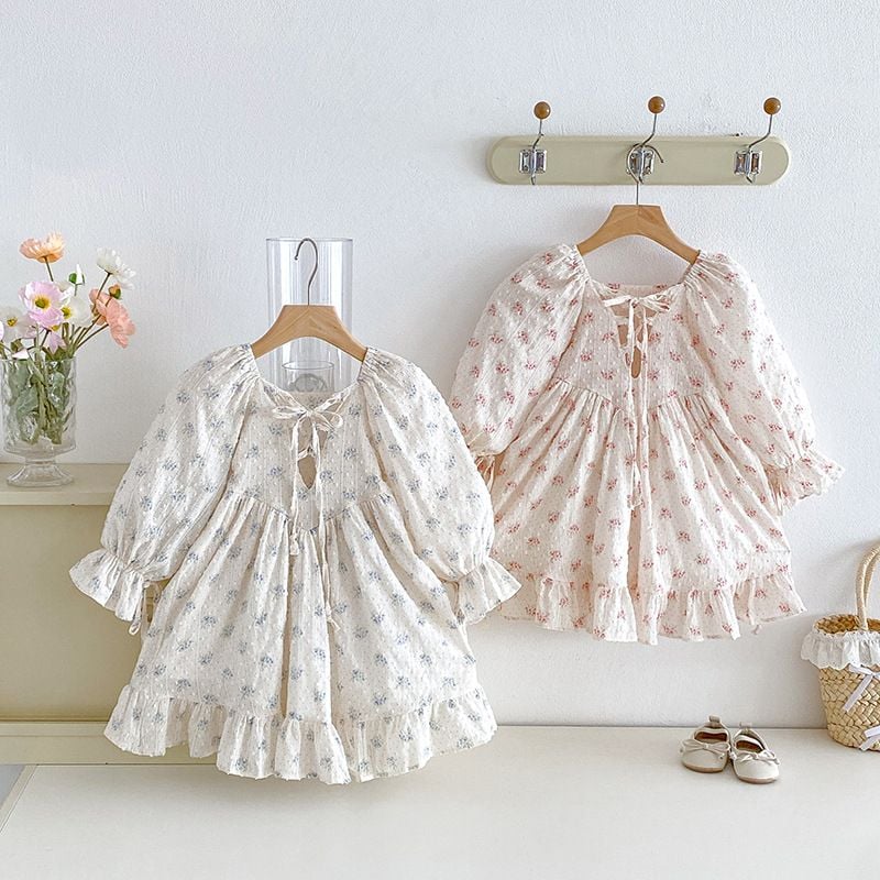 Lolita Princess Dress for Girls, Bow Decor Backless Design, Ruffle Trim, New Style for Spring & Autumn