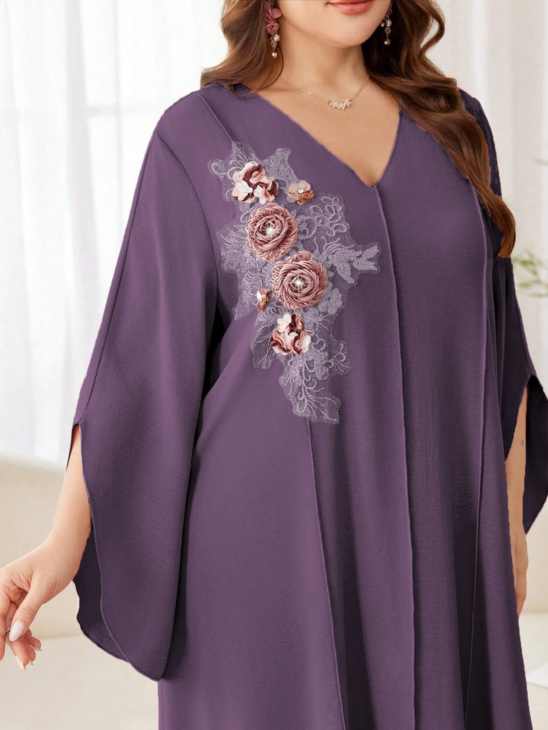 Plus Size Women Ethnic Style Loose Long Dress, V Neck
