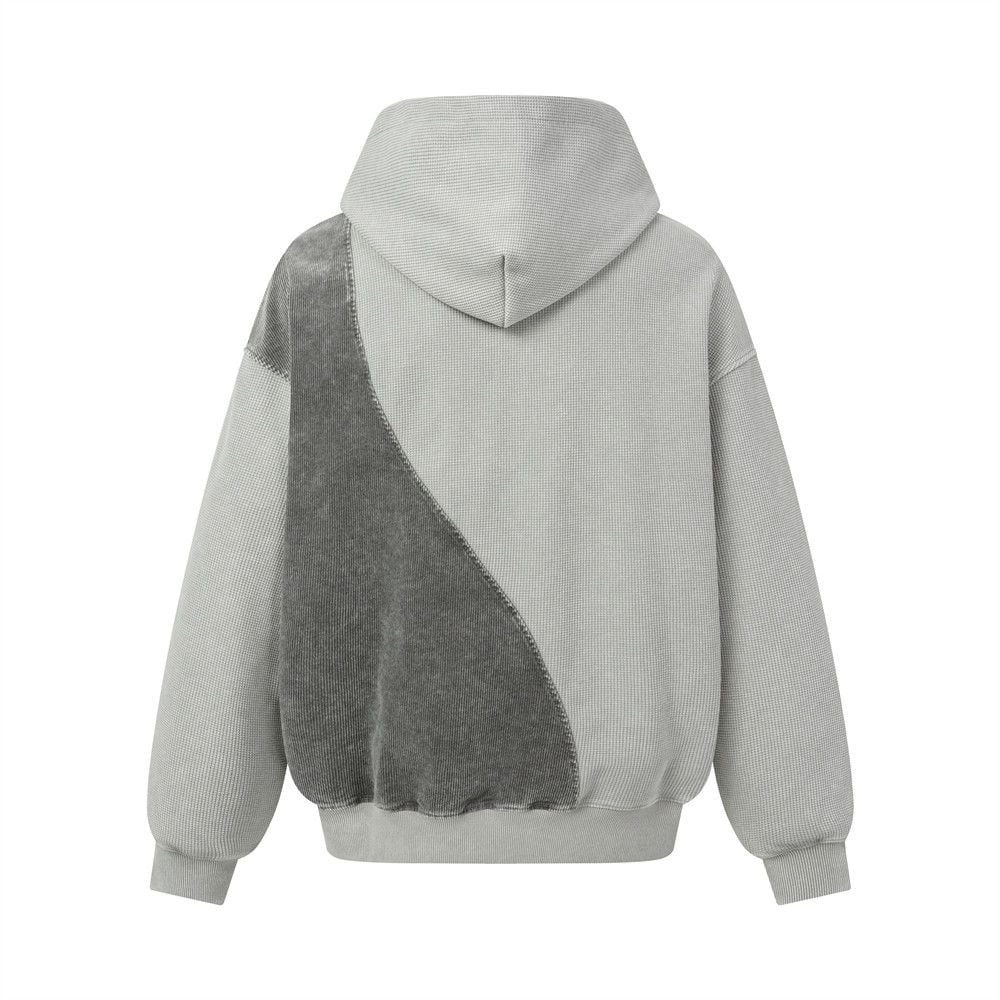 Men’s Washed Vintage Half‑Zip Hoodie, Irregular Color‑Block Splicing Streetwear Sweatshirt