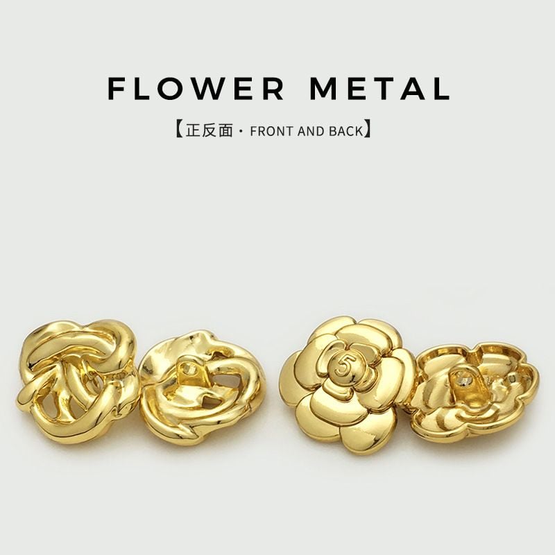 Vintage Camellia Flower Metal Buttons