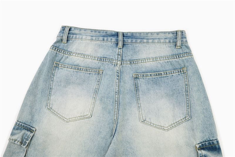 Men's American Vintage Washed Denim Cargo Shorts, Loose Casual Fit