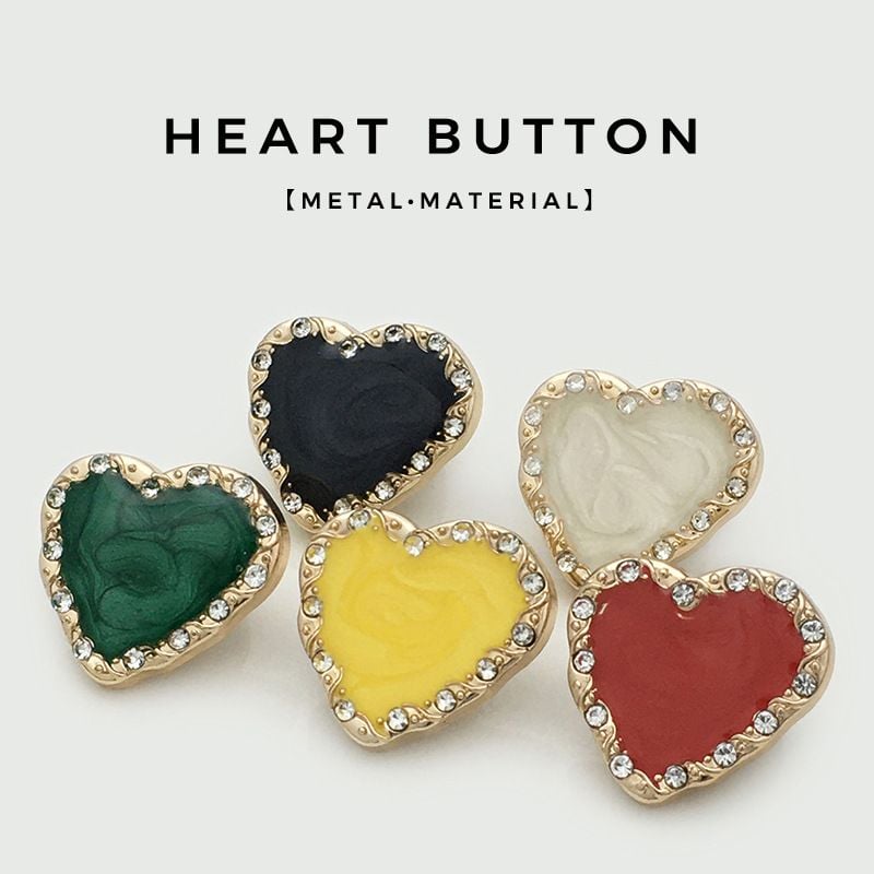 Colorful diamond-embellished heart-shaped metal suit buttons