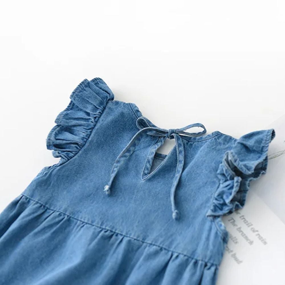 Summer Flutter Sleeve Denim Romper, Sleeveless Triangle Bodysuit for Infants