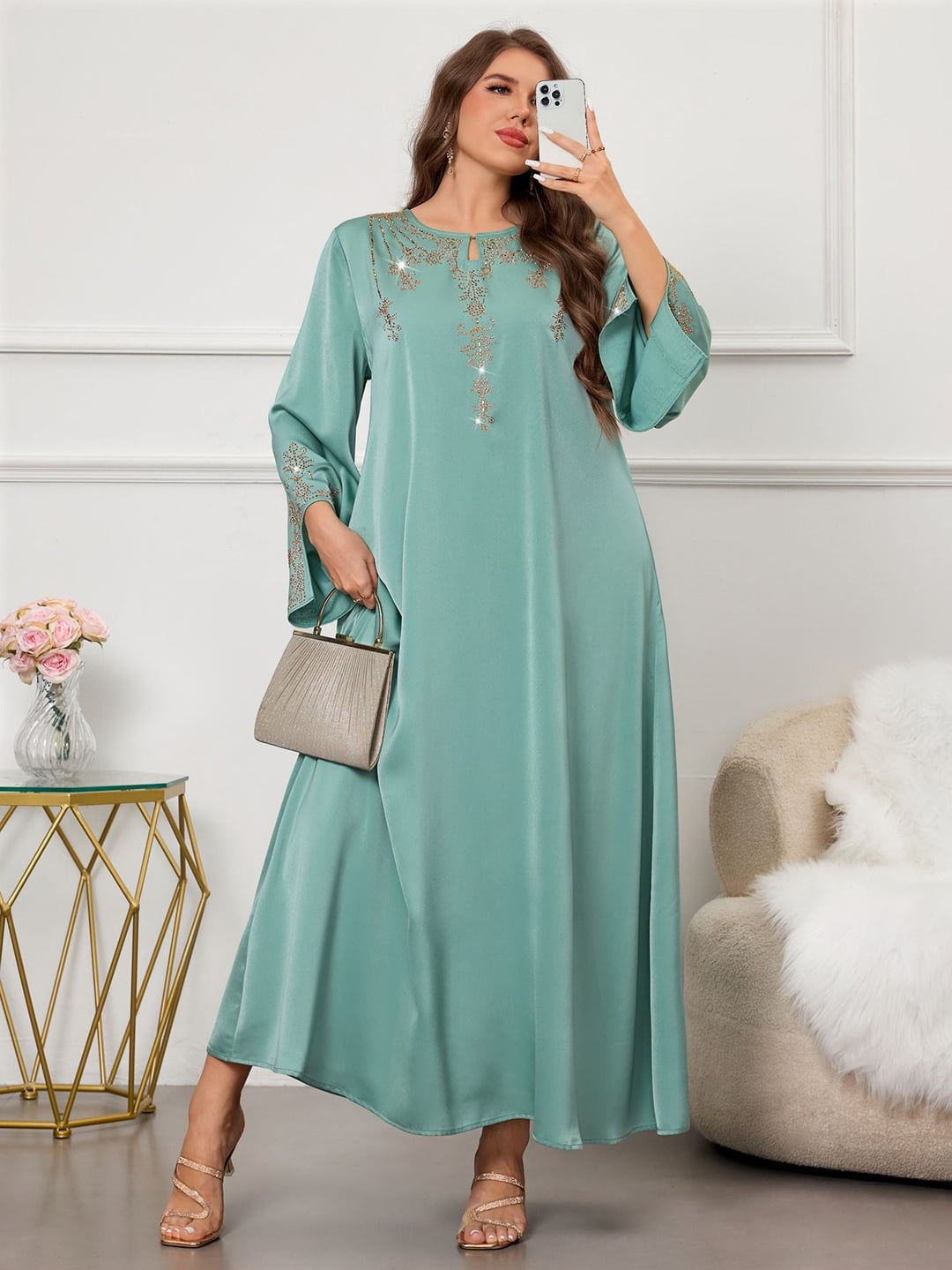 Plus Size Beaded Long Gown Custom Dress