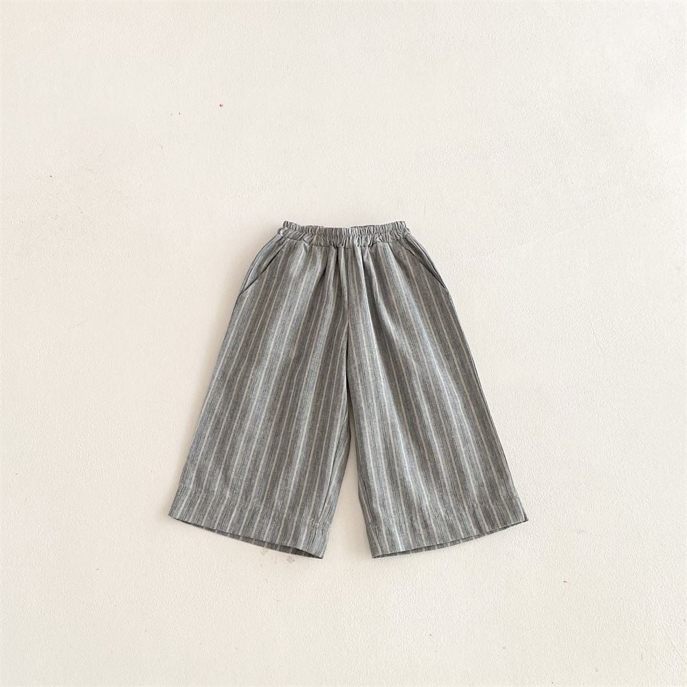 Striped Linen Cotton Wide Leg Pants for Boys & Girls, 2026 New Style, Comfortable Daily Wear Trousers