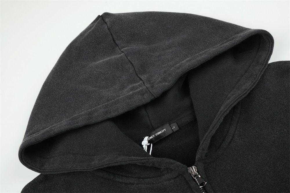 Men’s Vintage Letter‑Print Zip‑Up Hoodie, Punk Streetwear Loose Short Jacket