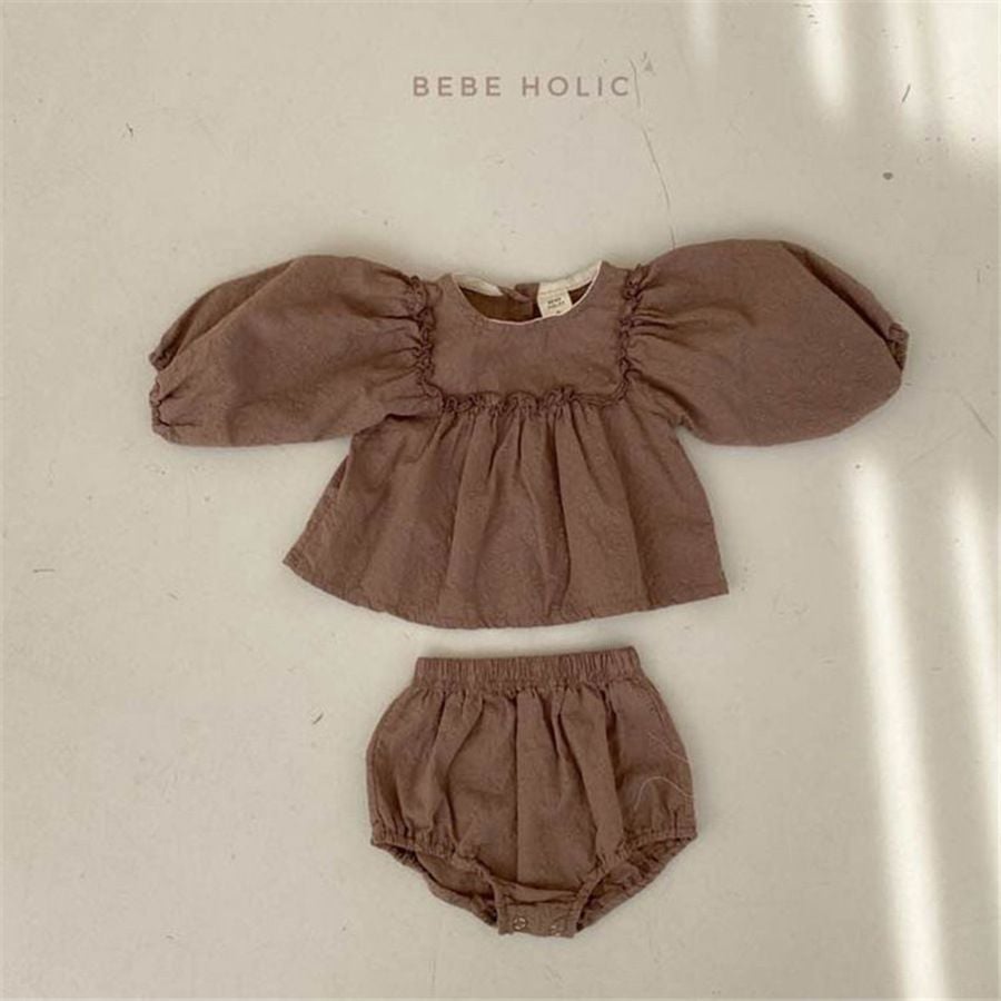 Trendy 2-Piece Baby Girls Set, Ins Style Jacquard Lace Long Sleeve Top + Shorts, Korean Children Clothing