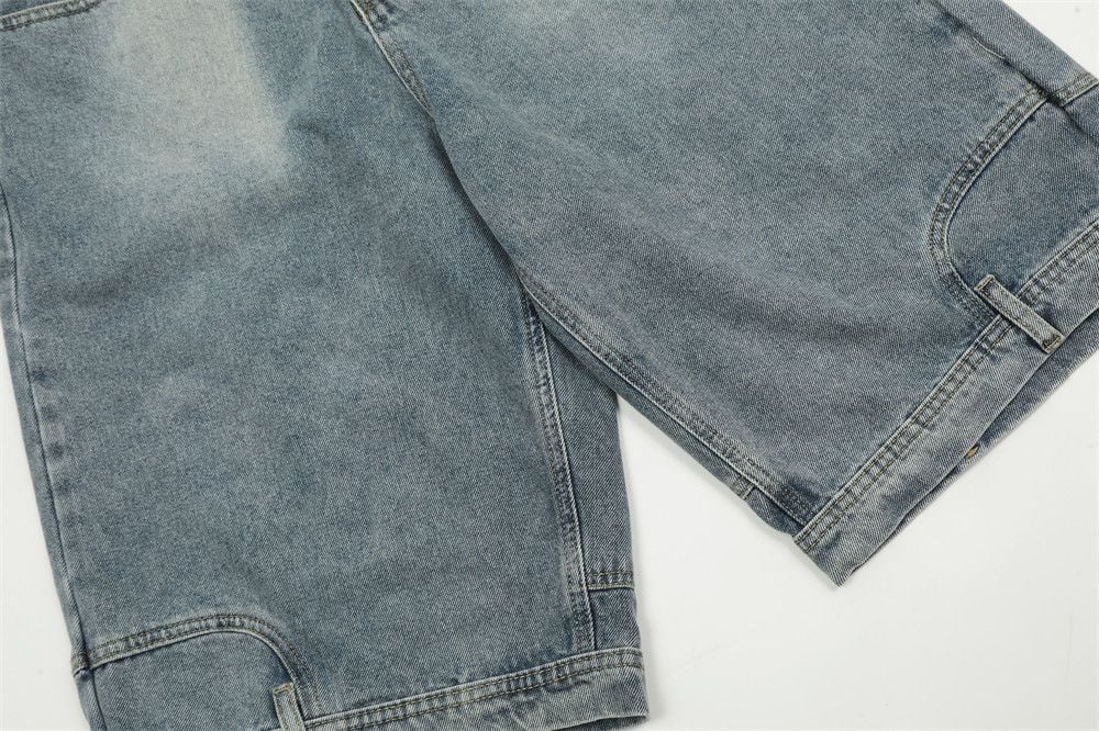 Men's reversed wear style denim cropped cargo capri shorts