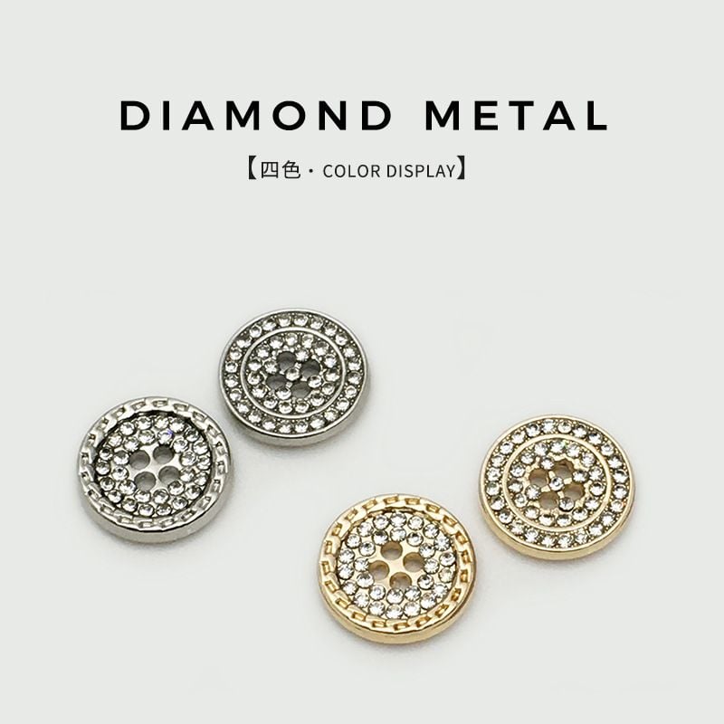 High-grade Four-hole Full Rhinestone Metal Shirt Buttons with Slim Diamond Trim