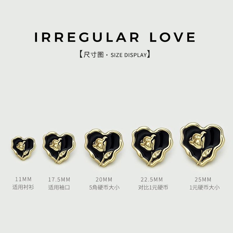Irregular Heart Rose Metal Buttons
