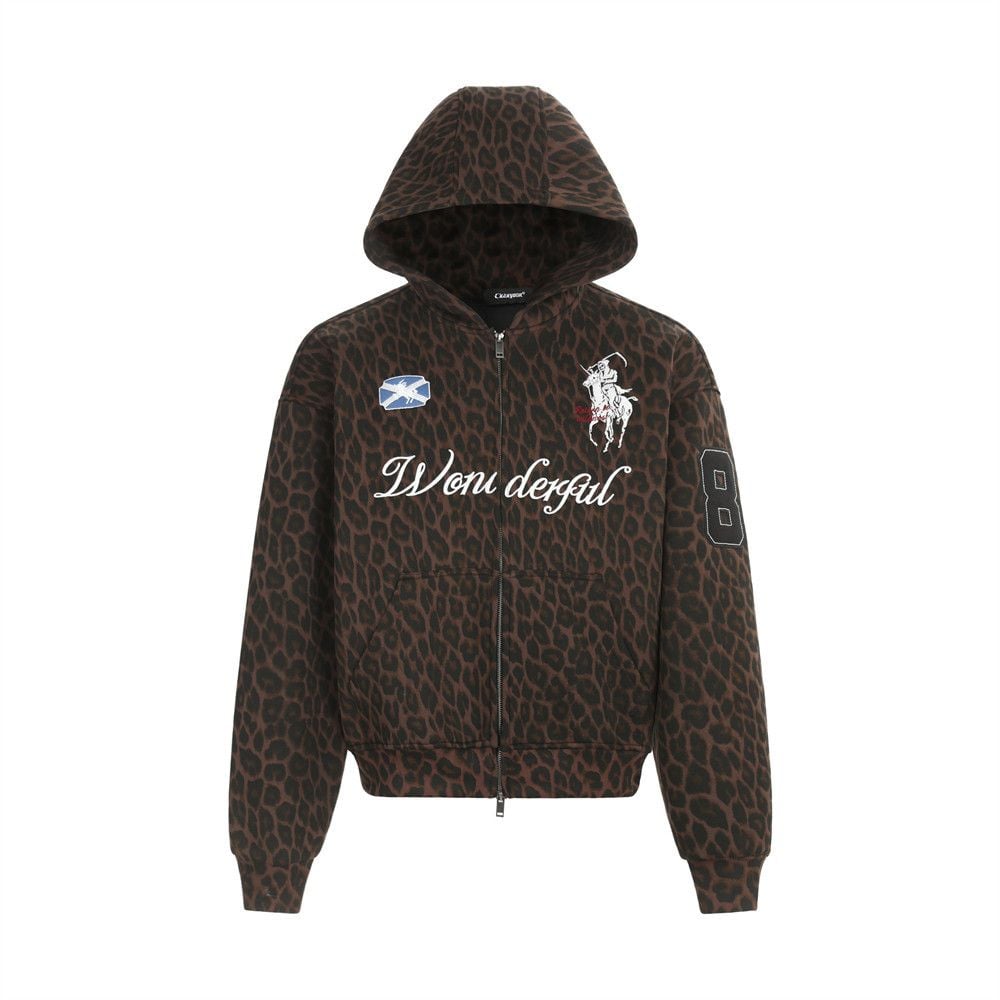 Men’s Leopard‑Print Two‑Way Zip‑Up Hoodie with Letter Embroidery, Loose Casual Vibe Streetwear for Spring & Autumn
