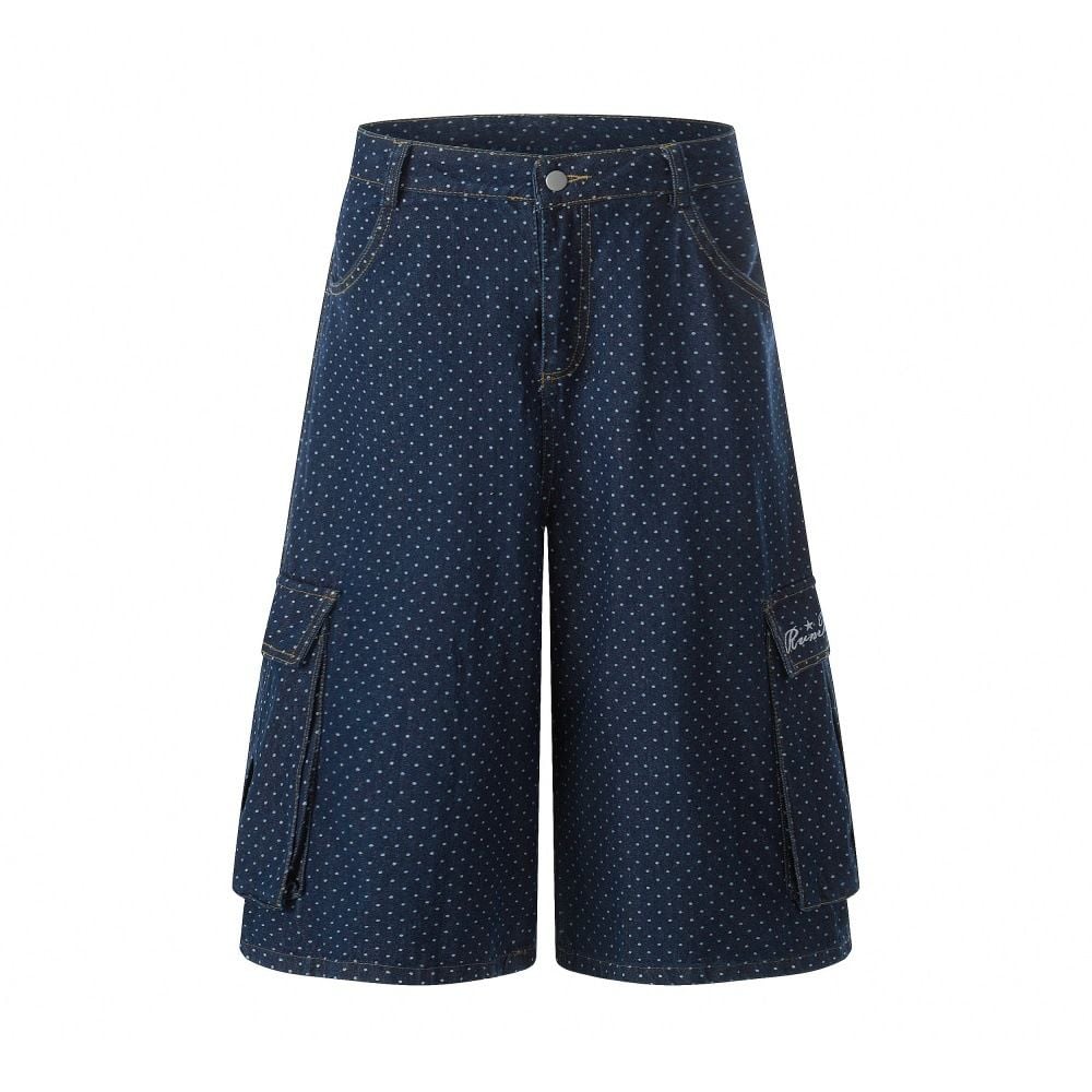 Men's European American trendy brand full print polka dot cargo denim seven-point shorts