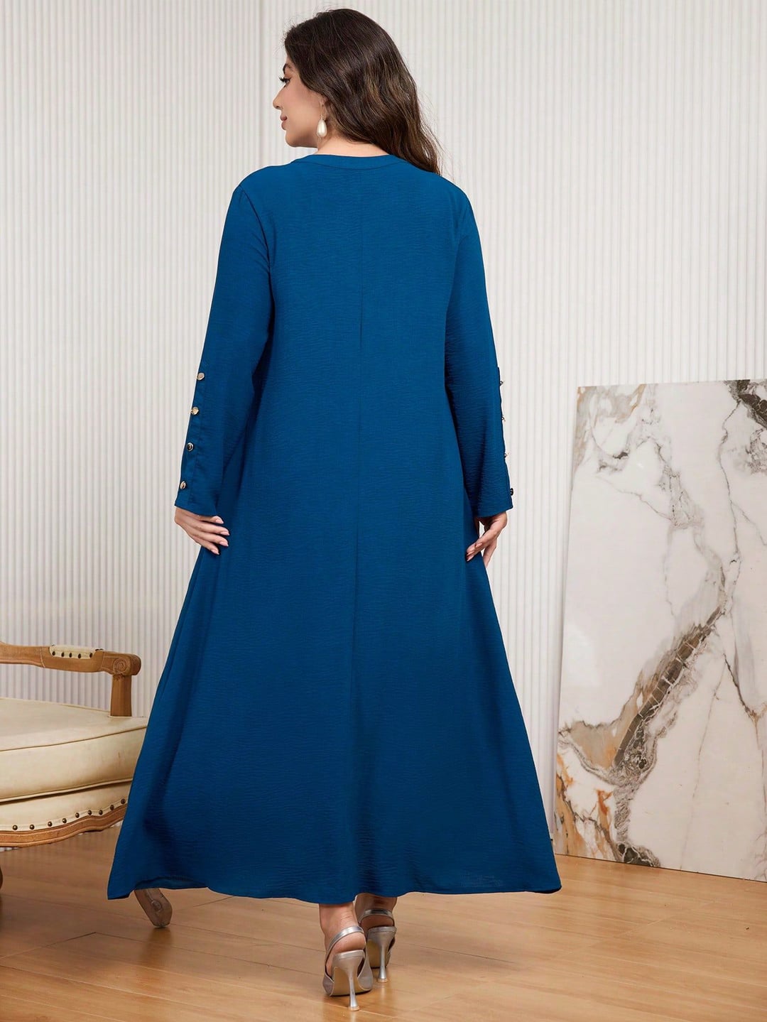 Plus Size Ethnic Style Long Sleeve Loose Maxi Dress For Women