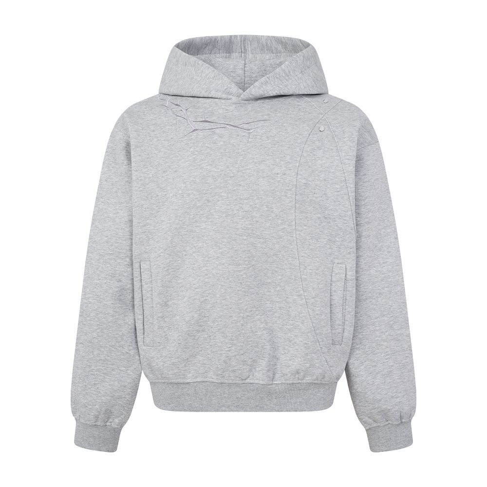Men Clean‑Fit High‑Street Pullover Hoodie, Unique Embroidery Irregular Deconstructed Design, Loose Casual Street‑wear Sweatshirt for Spring & Autumn