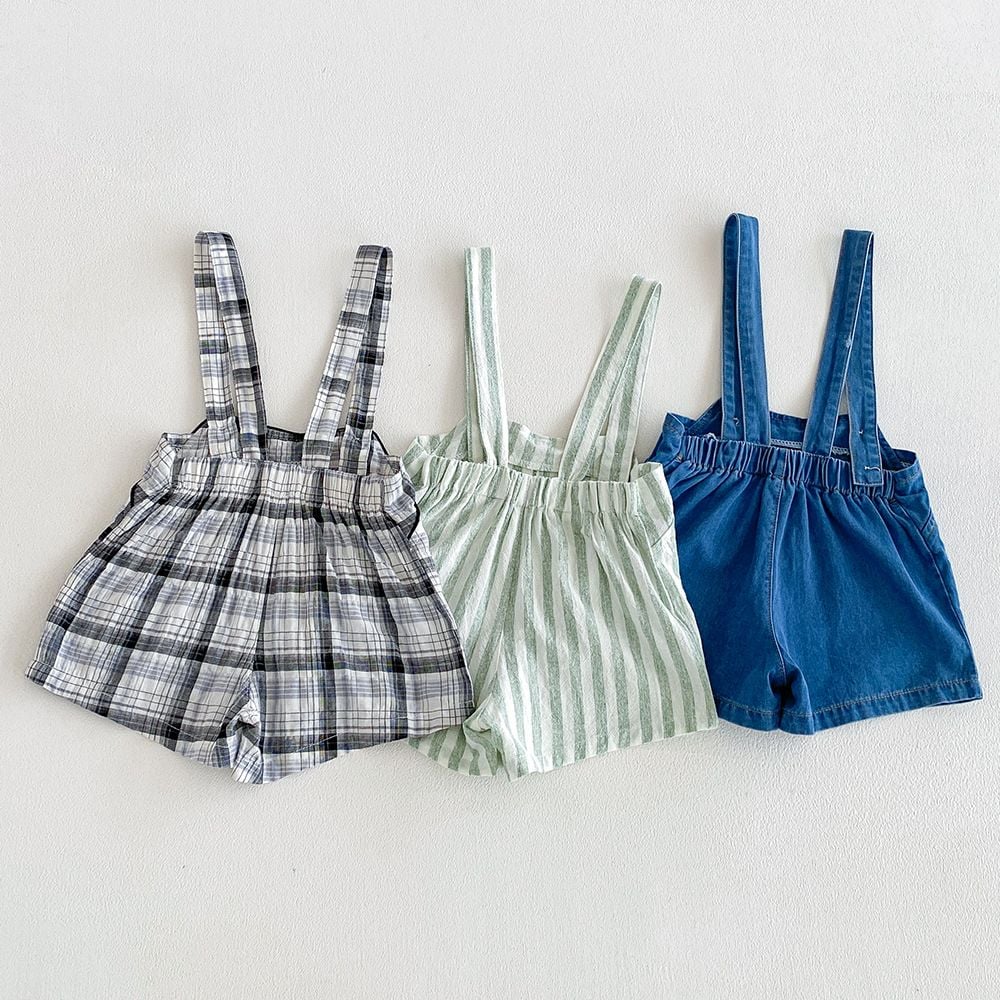 Baby Plaid Linen Cotton Denim Overalls, All-match Casual Romper for 2026 Spring & Summer