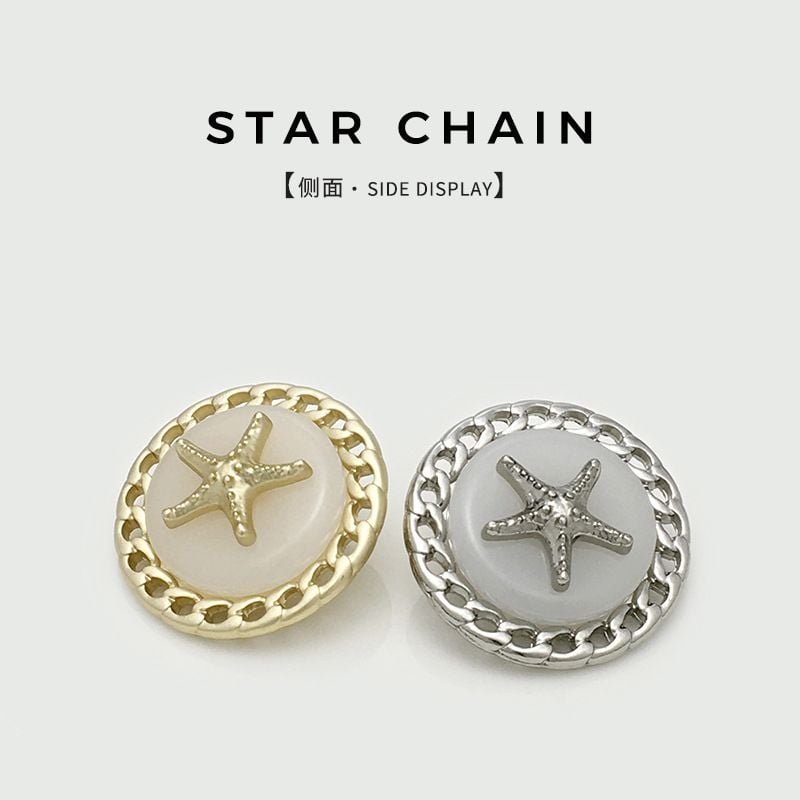 Starfish Link Chain Hollow Metal Buttons, Decorative Fasteners for Women's Blazers & Sweaters